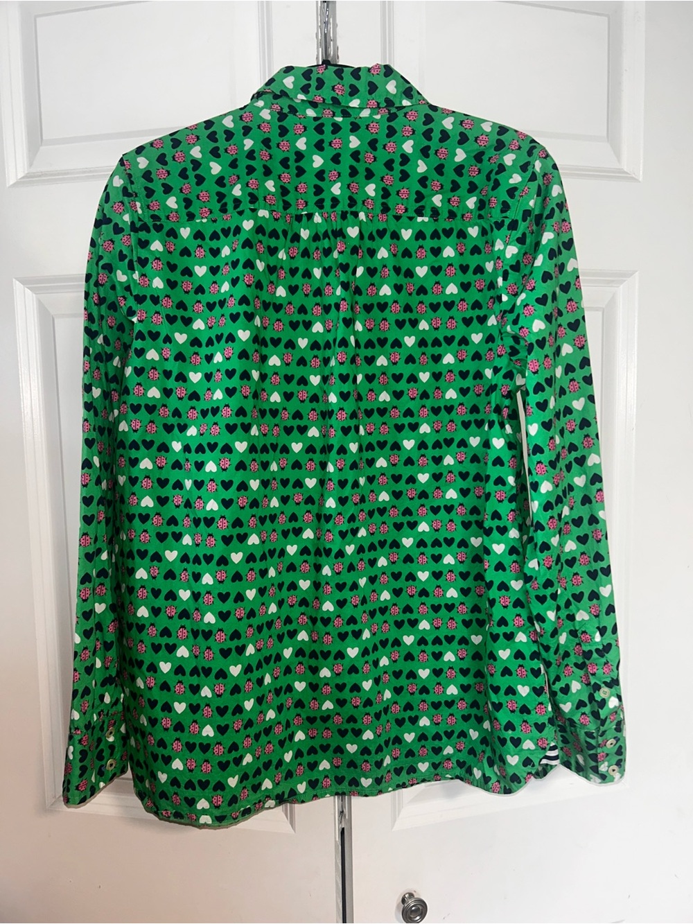 Talbots Green Button-Up Shirt with Pink Ladybug & Navy Hearts - Picture 9 of 9